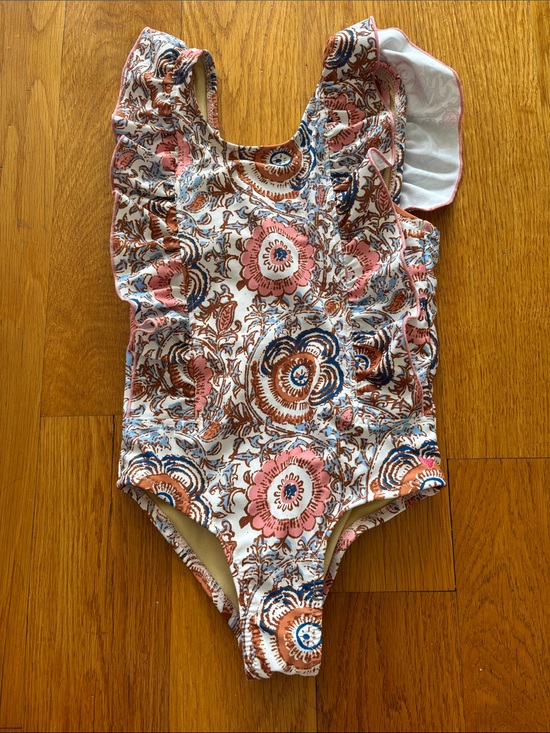 Pink Chicken Other - Pink Chicken Floral Ruffle One-Piece Swimsuit in Pink, Brown & Blue